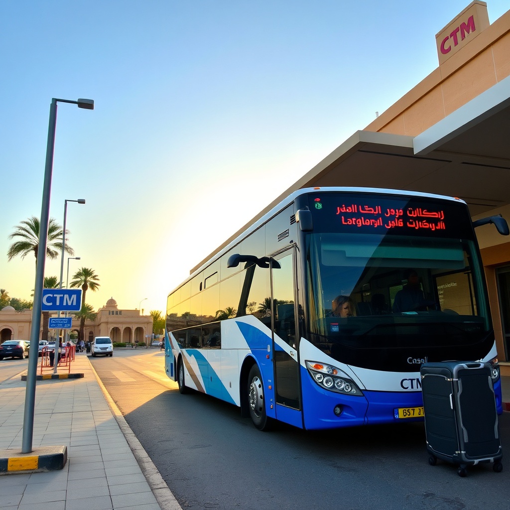 CTM bus at Laâyoune station, one of the main compagnies desservent Laâyoune by road, offering daily departures to Casablanca and Agadir.