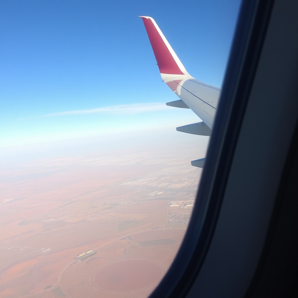 Scenic view from airplane window during a flight from Laâyoune to Casablanca, showing Moroccan landscape and approaching Casablanca city.